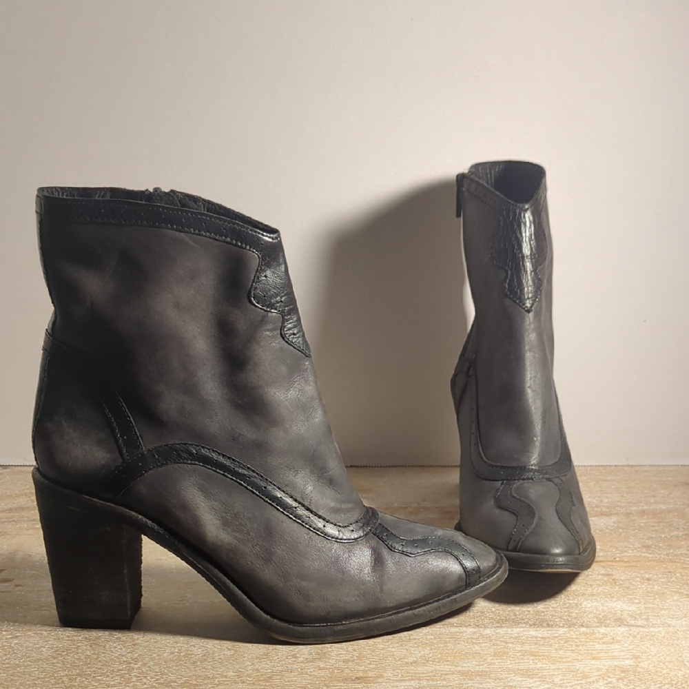 New Free People Winding Black Distressed Leather Western Boots Eur 38